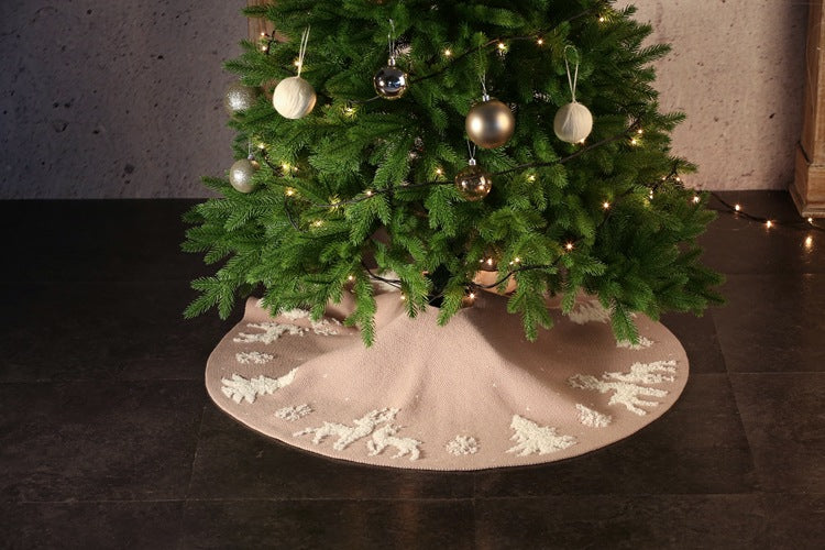 Knitted 3D Christmas Tree Skirt, X'mas Decor, Embroidered matching Christmas Knitted Stockings