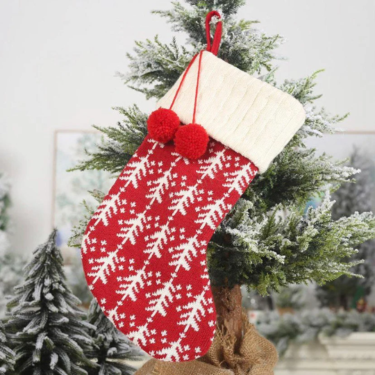 Knitted Pom Pom Customised Personalized Christmas Stockings, Xmas Decor Socks, Embroidered Christmas Stockings, Embroidery X’mas Hanging