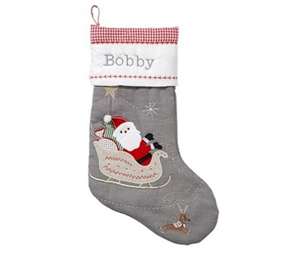 GREY Quilted Christmas Stockings with complimentary embroidery name