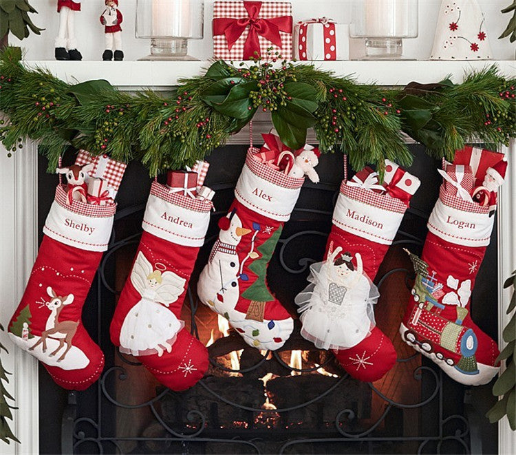 RED Quilted Christmas Stockings with complimentary embroidery name