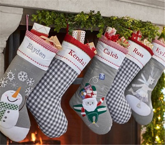 GREY Quilted Christmas Stockings with complimentary embroidery name