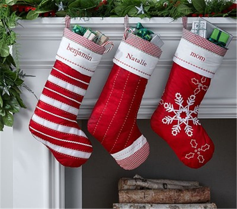 RED Quilted Christmas Stockings with complimentary embroidery name