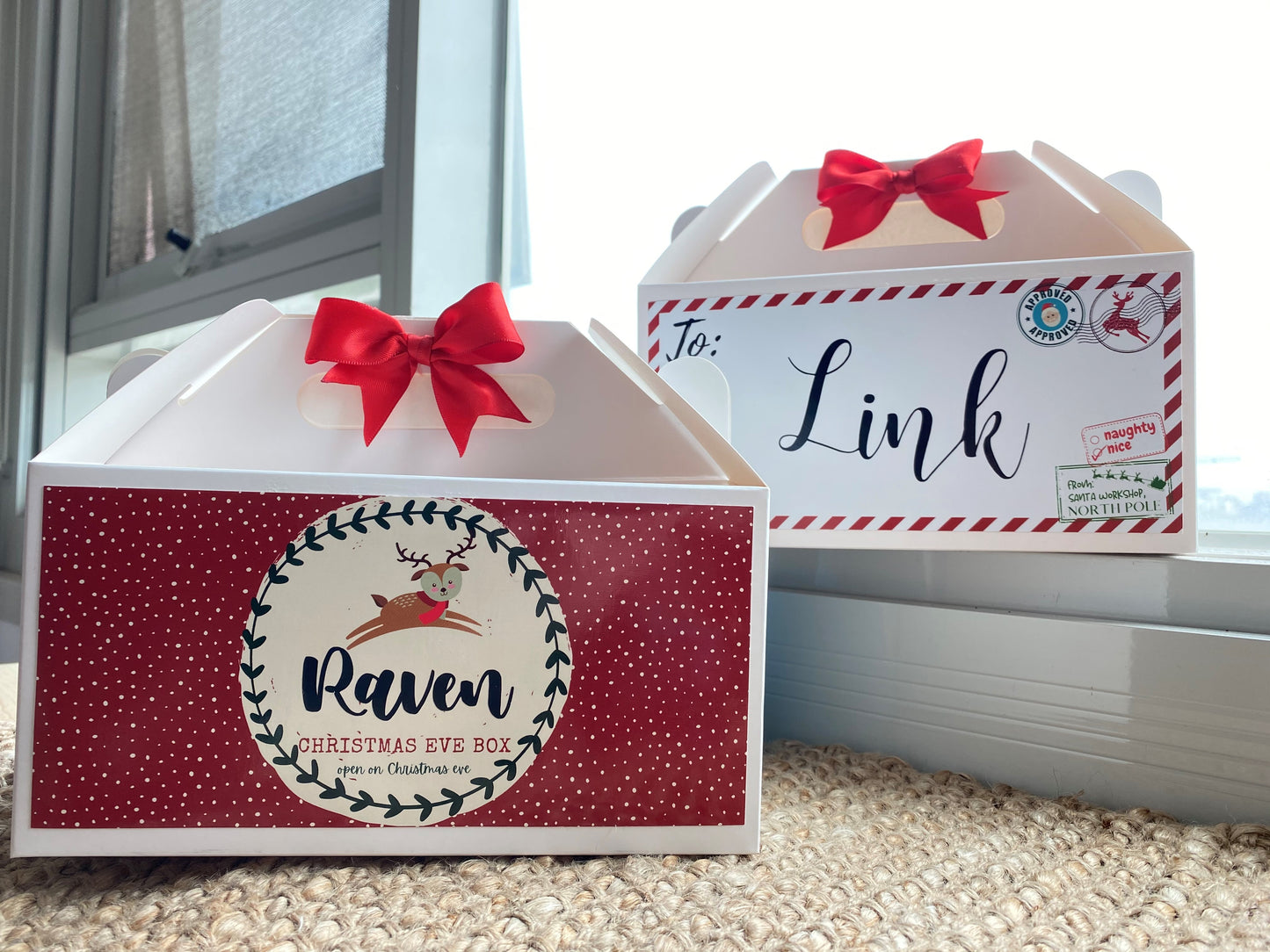 Personalized Retro Letter Style Christmas Eve Box, Wedding Favor Box, Christmas Tradition, Personalised Gift Box with Bow, Night before Xmas, Kids Gift Ideas, Christmas table name/signs