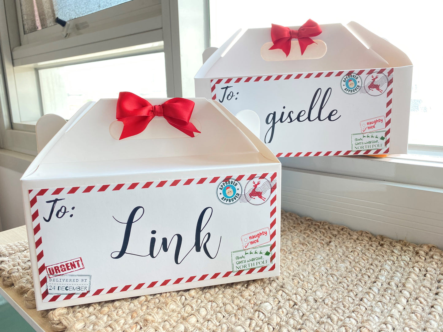 Personalized Retro Letter Style Christmas Eve Box, Wedding Favor Box, Christmas Tradition, Personalised Gift Box with Bow, Night before Xmas, Kids Gift Ideas, Christmas table name/signs