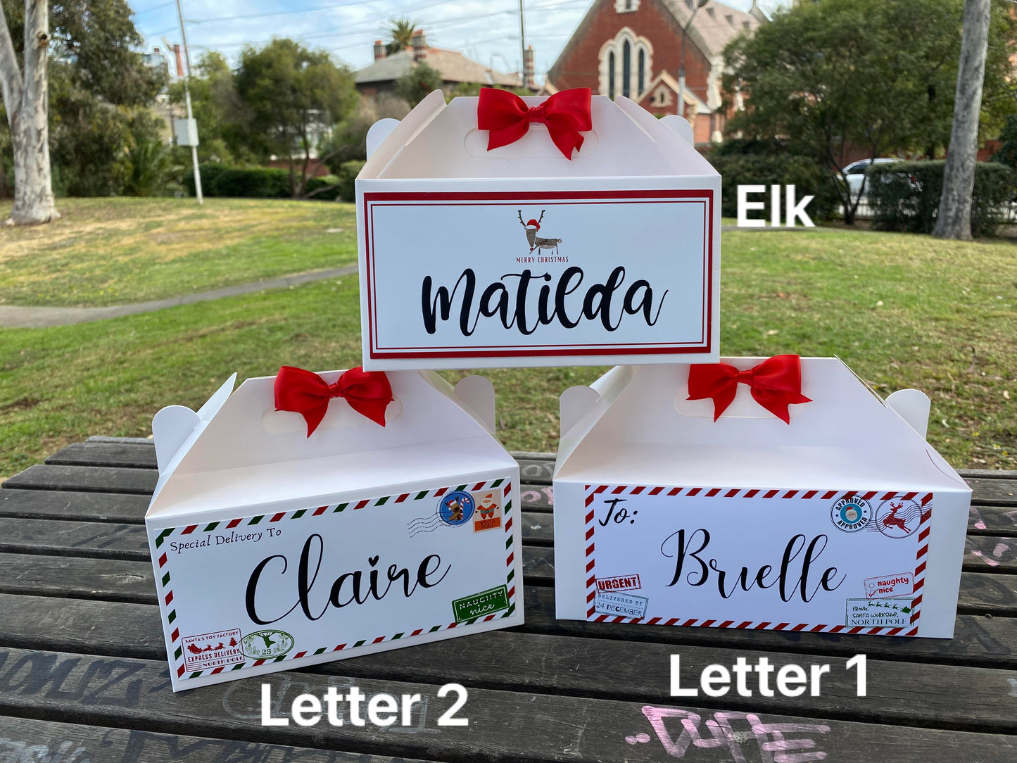 Personalized Retro Letter Style Christmas Eve Box, Wedding Favor Box, Christmas Tradition, Personalised Gift Box with Bow, Night before Xmas, Kids Gift Ideas, Christmas table name/signs