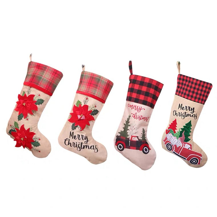 HTV Monogram Personalised Christmas Stockings, Personalized Custom Name Xmas Gift, Gnomes, Car, Holly Flower, X'mas Hangers Heirloom Decor