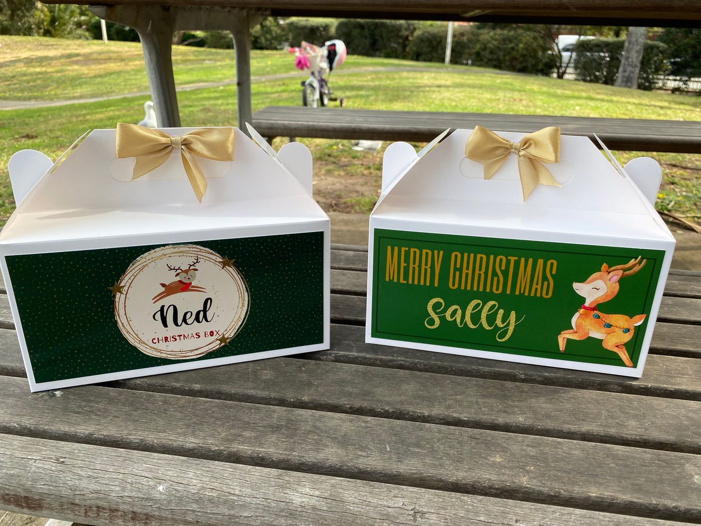 Personalized Reindeer Red/Green/Beige Christmas Eve Box, Wedding Favor Box, Christmas Tradition, Personalised Gift Box with Bow, Night before Xmas, Kids Gift Ideas