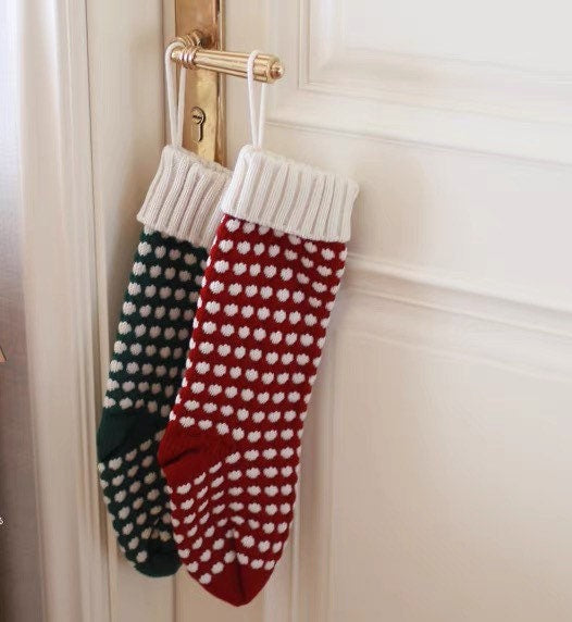 Knitted Bobble Customised Personalized Christmas Stockings, X'mas Wall Hanging Home Decor Socks, Embroidered Xmas Stockings Gift