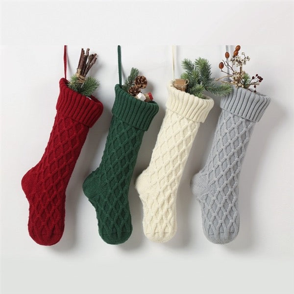 Knitted Solid Customised Personalized Christmas Stockings, Xmas Decor Socks, Embroidered Christmas Stockings, Embroidery X’mas Hanging