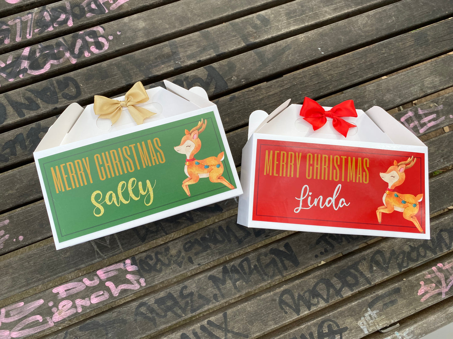 Personalized Reindeer Ruby/Emerald Christmas Eve Box, Wedding Favor Box, Christmas Tradition, Personalised Gift Box with Bow, Night before Xmas, Kids Gift Ideas