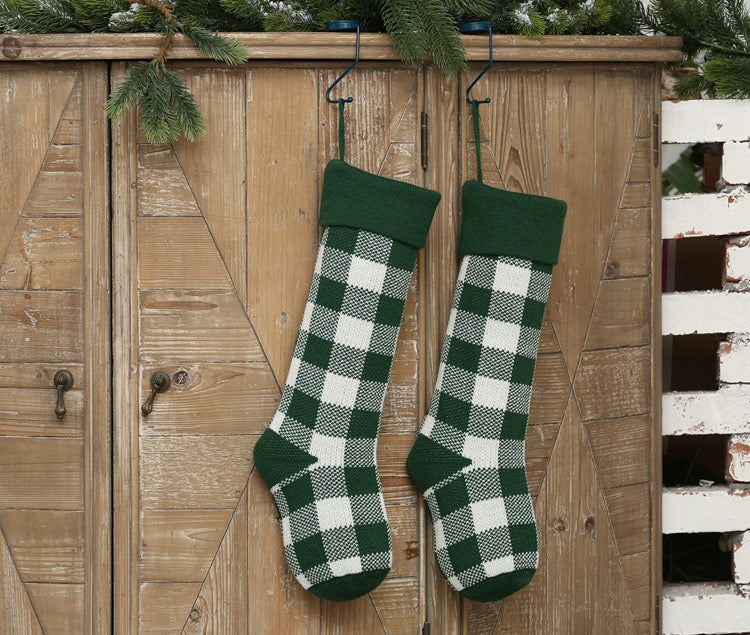 Knitted Buffalo Plaid Gingham Personalized Christmas Stockings, Xmas Decor Socks, Embroidered Christmas Stockings, Embroidery X’mas Hanging Inactive