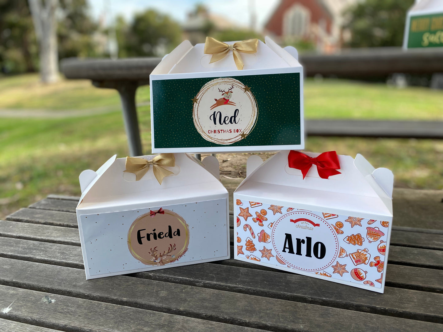 Personalized Reindeer Red/Green/Beige Christmas Eve Box, Wedding Favor Box, Christmas Tradition, Personalised Gift Box with Bow, Night before Xmas, Kids Gift Ideas