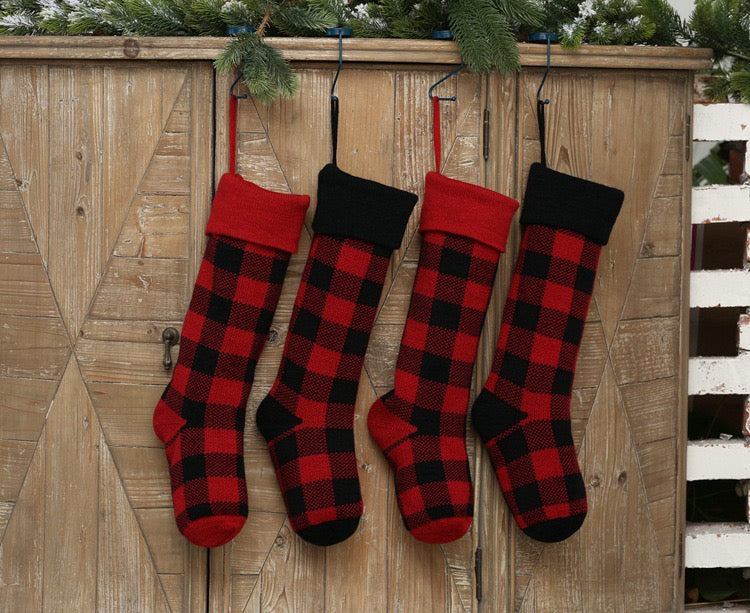 Knitted Buffalo Plaid Gingham Personalized Christmas Stockings, Xmas Decor Socks, Embroidered Christmas Stockings, Embroidery X’mas Hanging Inactive