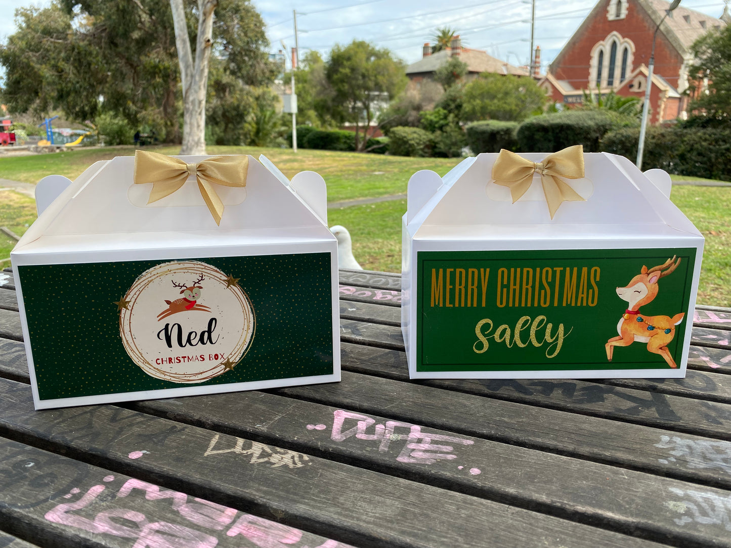 Personalized Reindeer Ruby/Emerald Christmas Eve Box, Wedding Favor Box, Christmas Tradition, Personalised Gift Box with Bow, Night before Xmas, Kids Gift Ideas