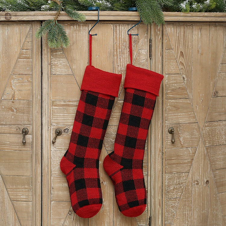 Knitted Buffalo Plaid Gingham Personalized Christmas Stockings, Xmas Decor Socks, Embroidered Christmas Stockings, Embroidery X’mas Hanging Inactive