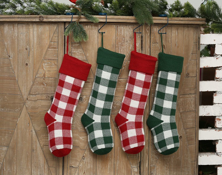 Knitted Buffalo Plaid Gingham Personalized Christmas Stockings, Xmas Decor Socks, Embroidered Christmas Stockings, Embroidery X’mas Hanging Inactive