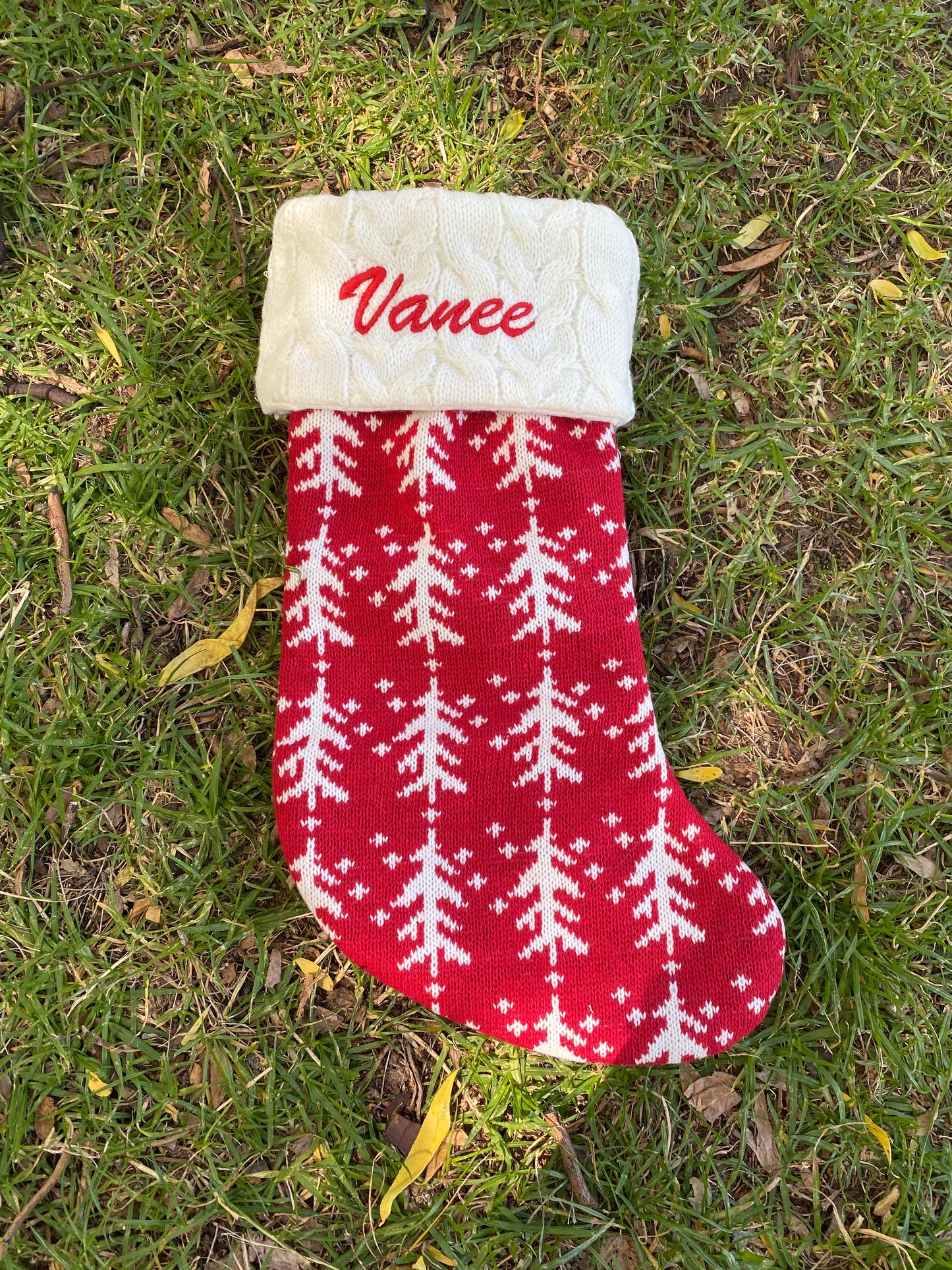 Knitted Pom Pom Customised Personalized Christmas Stockings, Xmas Decor Socks, Embroidered Christmas Stockings, Embroidery X’mas Hanging