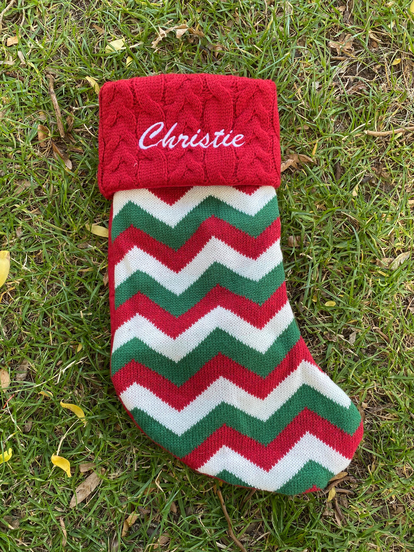 Knitted Pom Pom Customised Personalized Christmas Stockings, Xmas Decor Socks, Embroidered Christmas Stockings, Embroidery X’mas Hanging