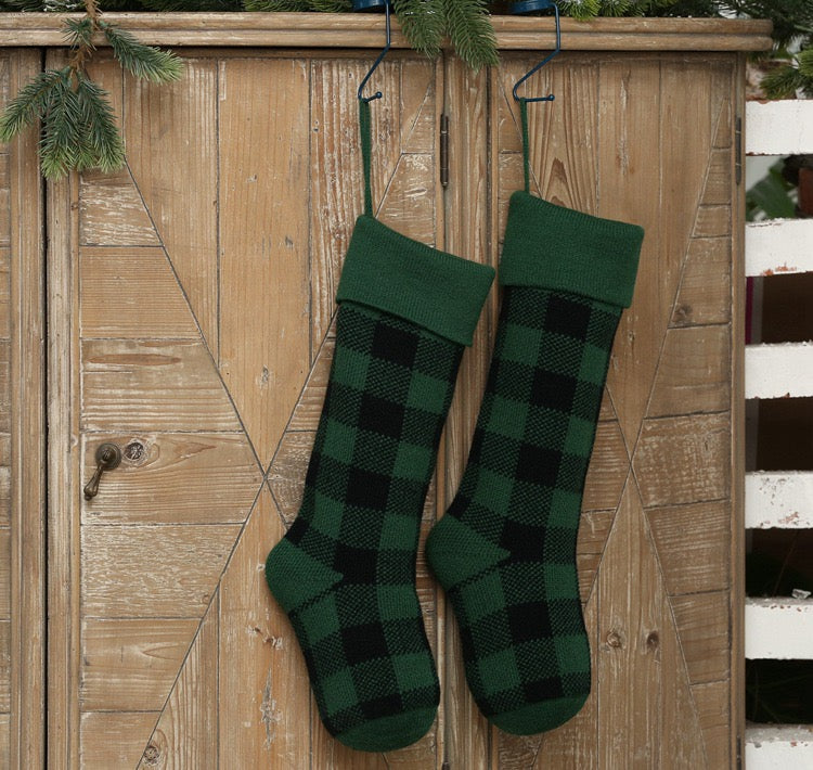 Knitted Buffalo Plaid Gingham Personalized Christmas Stockings, Xmas Decor Socks, Embroidered Christmas Stockings, Embroidery X’mas Hanging Inactive