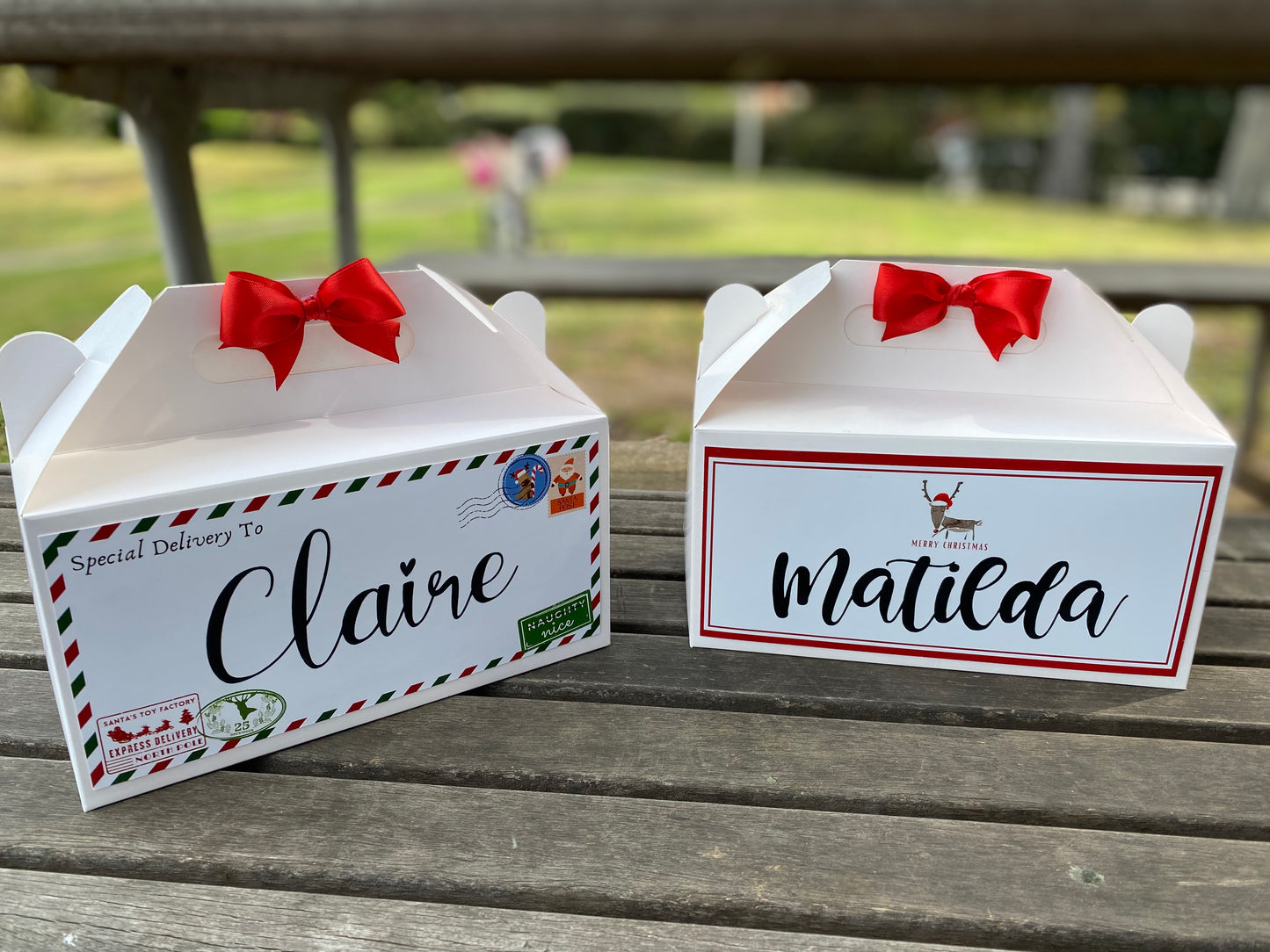 Personalized Retro Letter Style Christmas Eve Box, Wedding Favor Box, Christmas Tradition, Personalised Gift Box with Bow, Night before Xmas, Kids Gift Ideas, Christmas table name/signs