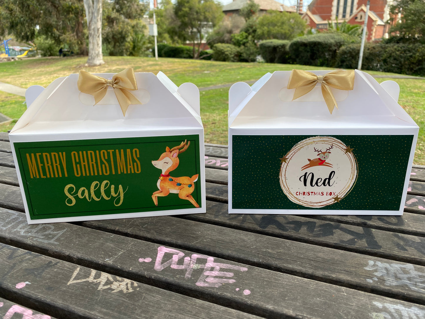 Personalized Reindeer Ruby/Emerald Christmas Eve Box, Wedding Favor Box, Christmas Tradition, Personalised Gift Box with Bow, Night before Xmas, Kids Gift Ideas