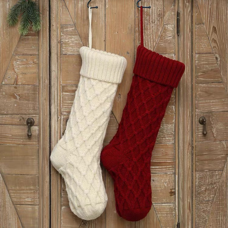 Knitted Solid Customised Personalized Christmas Stockings, Xmas Decor Socks, Embroidered Christmas Stockings, Embroidery X’mas Hanging