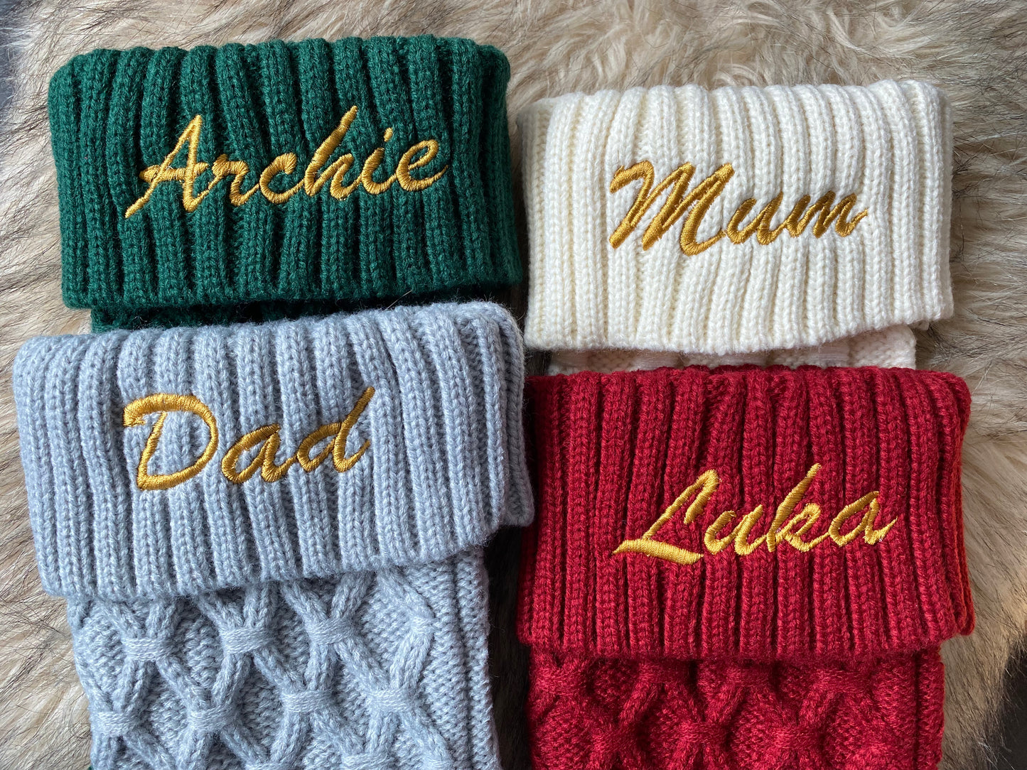 Knitted Solid Customised Personalized Christmas Stockings, Xmas Decor Socks, Embroidered Christmas Stockings, Embroidery X’mas Hanging