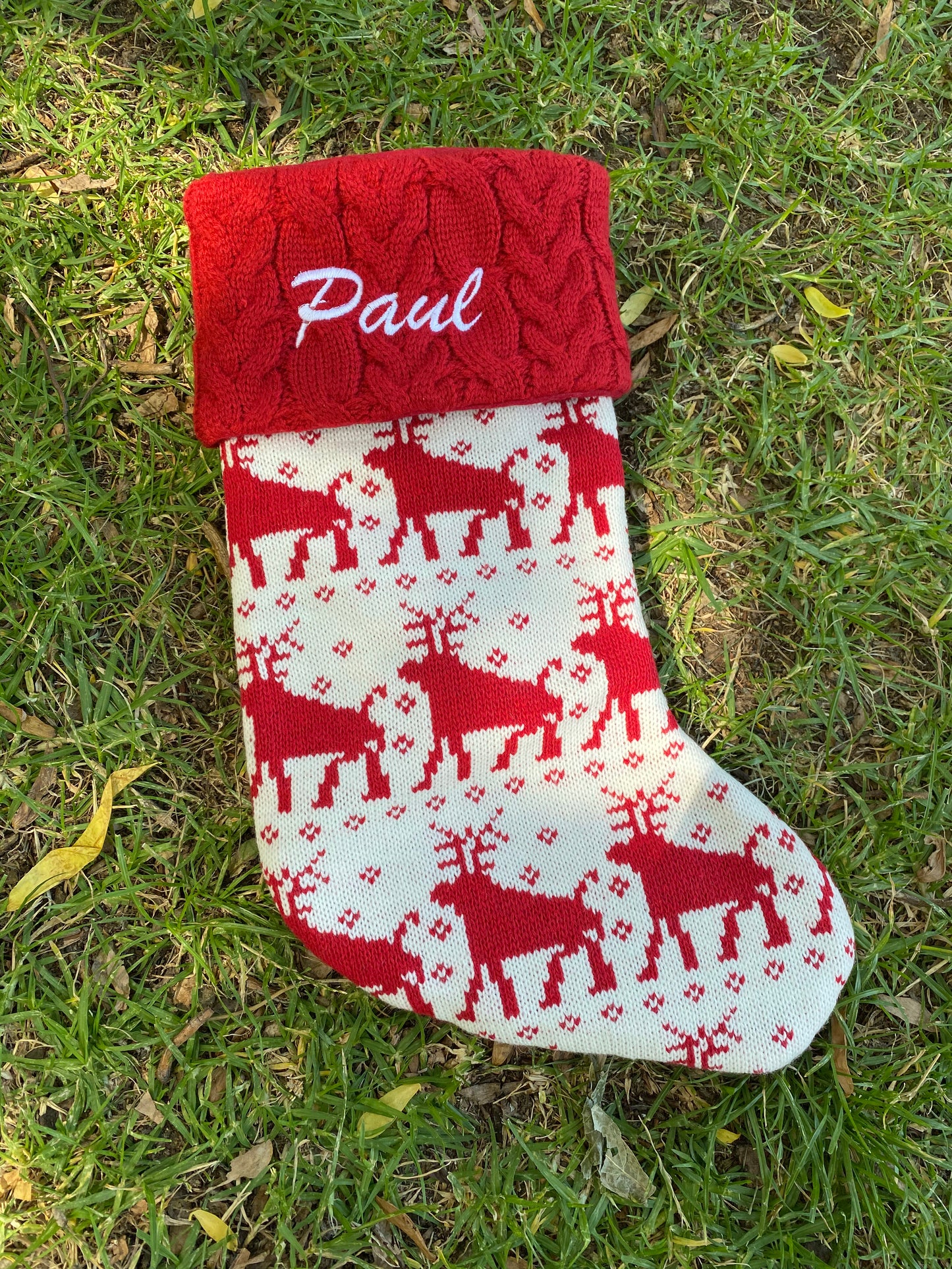 Knitted Pom Pom Customised Personalized Christmas Stockings, Xmas Decor Socks, Embroidered Christmas Stockings, Embroidery X’mas Hanging