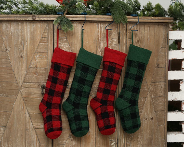 Knitted Buffalo Plaid Gingham Personalized Christmas Stockings, Xmas Decor Socks, Embroidered Christmas Stockings, Embroidery X’mas Hanging Inactive