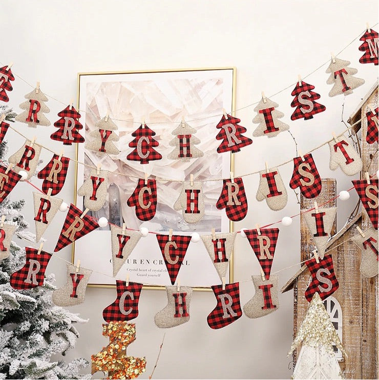 Christmas Sign, Reusable Christmas Banner, X'mas Bunting, Christmas garland, Xmas Wall Hanging Decor