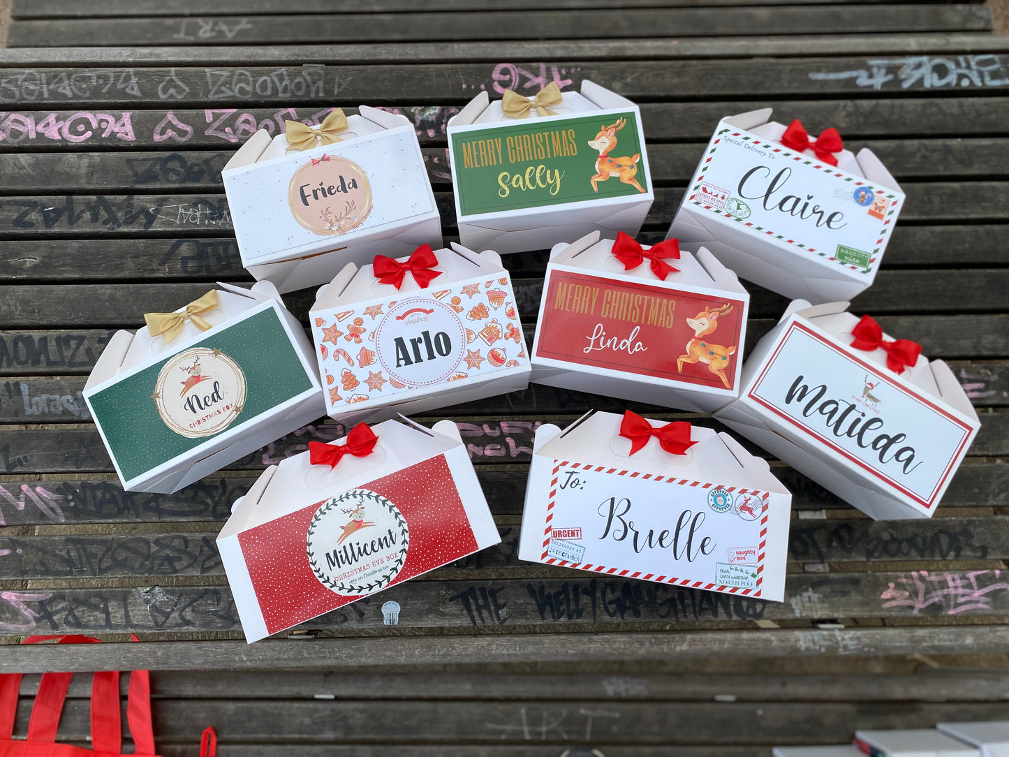 Personalized Reindeer Ruby/Emerald Christmas Eve Box, Wedding Favor Box, Christmas Tradition, Personalised Gift Box with Bow, Night before Xmas, Kids Gift Ideas