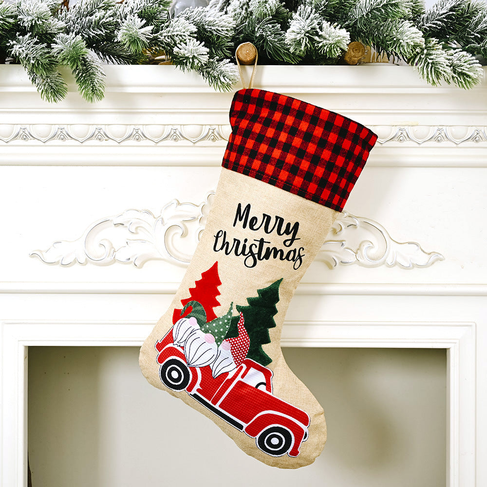 HTV Monogram Personalised Christmas Stockings, Personalized Custom Name Xmas Gift, Gnomes, Car, Holly Flower, X'mas Hangers Heirloom Decor