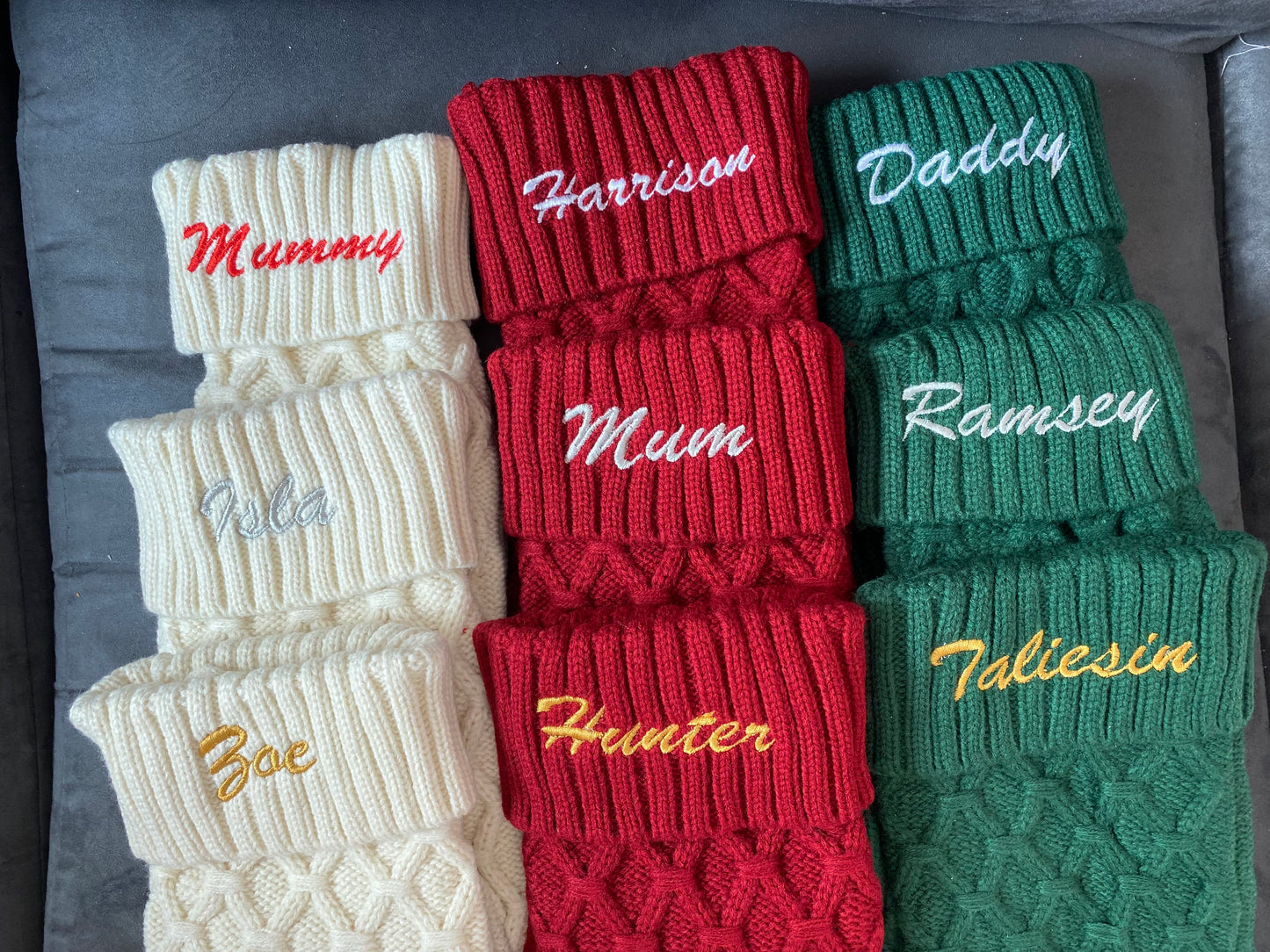 Knitted Solid Customised Personalized Christmas Stockings, Xmas Decor Socks, Embroidered Christmas Stockings, Embroidery X’mas Hanging