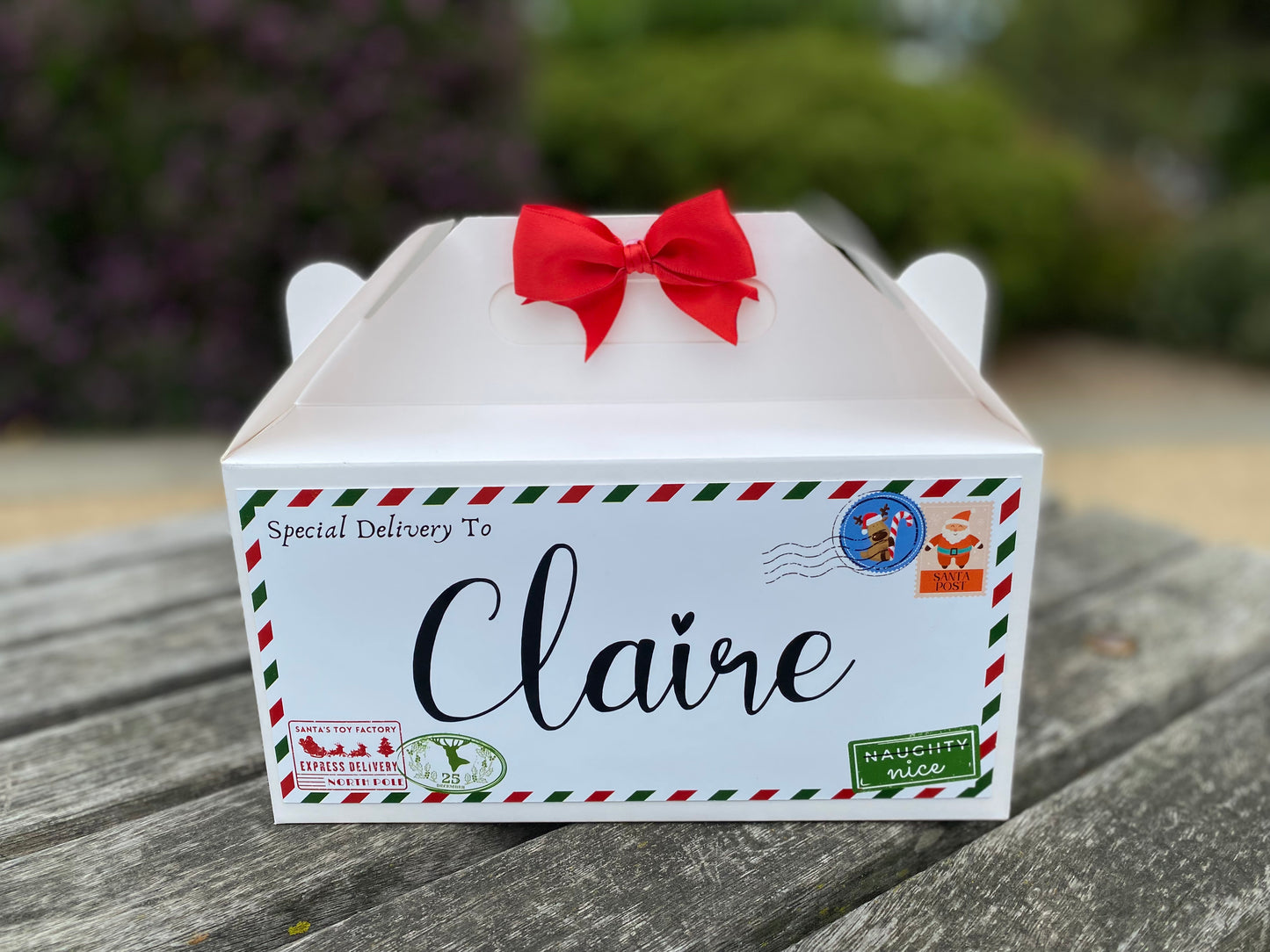 Personalized Retro Letter Style Christmas Eve Box, Wedding Favor Box, Christmas Tradition, Personalised Gift Box with Bow, Night before Xmas, Kids Gift Ideas, Christmas table name/signs