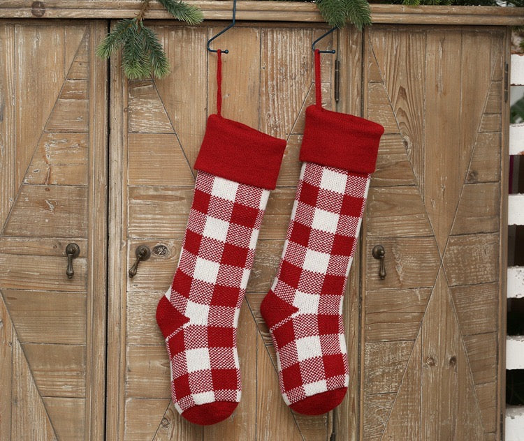 Knitted Buffalo Plaid Gingham Personalized Christmas Stockings, Xmas Decor Socks, Embroidered Christmas Stockings, Embroidery X’mas Hanging Inactive