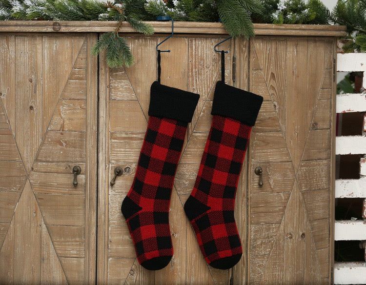 Knitted Buffalo Plaid Gingham Personalized Christmas Stockings, Xmas Decor Socks, Embroidered Christmas Stockings, Embroidery X’mas Hanging Inactive