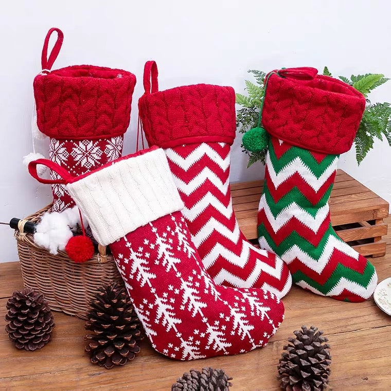 Knitted Pom Pom Customised Personalized Christmas Stockings, Xmas Decor Socks, Embroidered Christmas Stockings, Embroidery X’mas Hanging