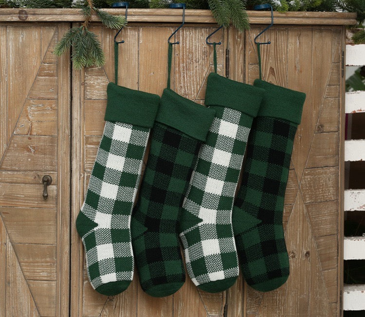 Knitted Buffalo Plaid Gingham Personalized Christmas Stockings, Xmas Decor Socks, Embroidered Christmas Stockings, Embroidery X’mas Hanging Inactive