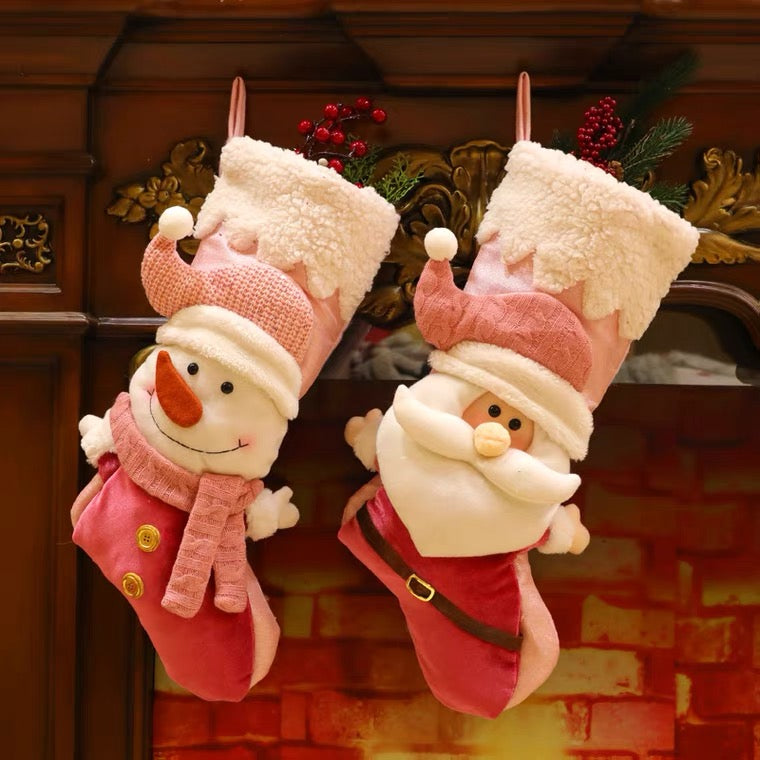 Cute Christmas Stockings, Xmas Decor Socks, Customized Stockings, Embroidered Christmas Hanging, Pink Christmas Stockings, Joyeux Noël