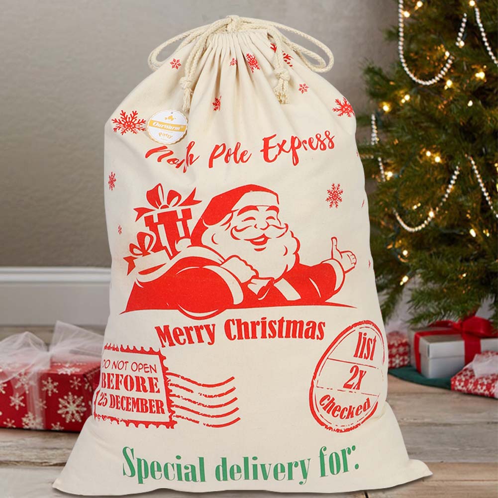 HTV Personalised Santa Sack, Personalized Monogram Christmas Gifts, Xmas Presents, Noel Custom Name Cotton Large Gift Bag, Luxe Xmas Decor