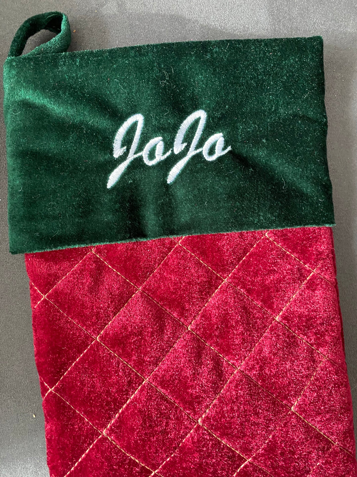 Personalized Handmade Embroidered Luxe Christmas Stockings, Personalised X’mas gift, Embroidery, Gold Silver Velvet Plaid Buffalo, Faux Fur