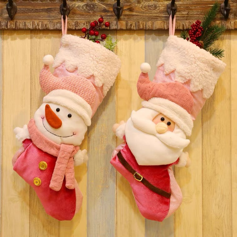 Cute Christmas Stockings, Xmas Decor Socks, Customized Stockings, Embroidered Christmas Hanging, Pink Christmas Stockings, Joyeux Noël