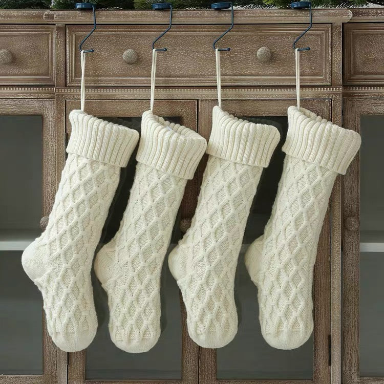 Knitted Solid Customised Personalized Christmas Stockings, Xmas Decor Socks, Embroidered Christmas Stockings, Embroidery X’mas Hanging