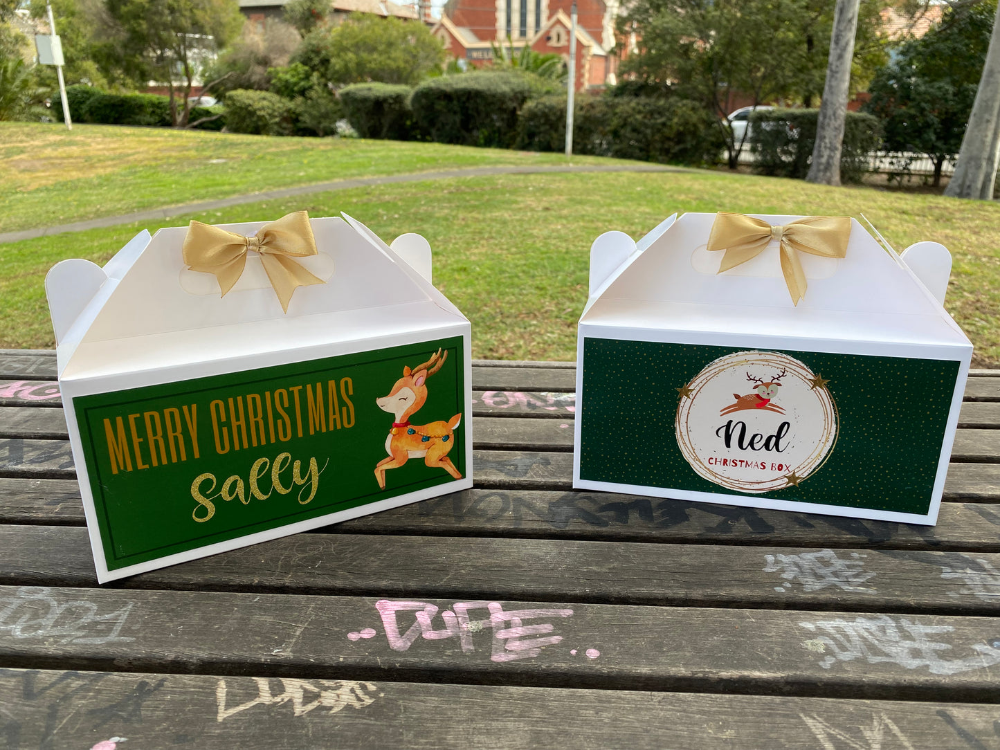 Personalized Reindeer Ruby/Emerald Christmas Eve Box, Wedding Favor Box, Christmas Tradition, Personalised Gift Box with Bow, Night before Xmas, Kids Gift Ideas