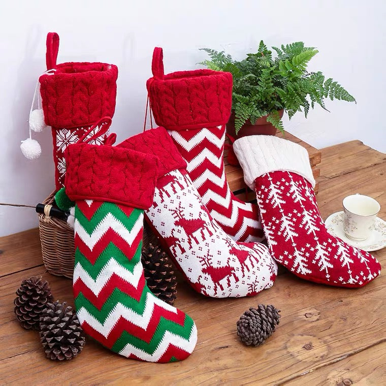 Knitted Pom Pom Customised Personalized Christmas Stockings, Xmas Decor Socks, Embroidered Christmas Stockings, Embroidery X’mas Hanging