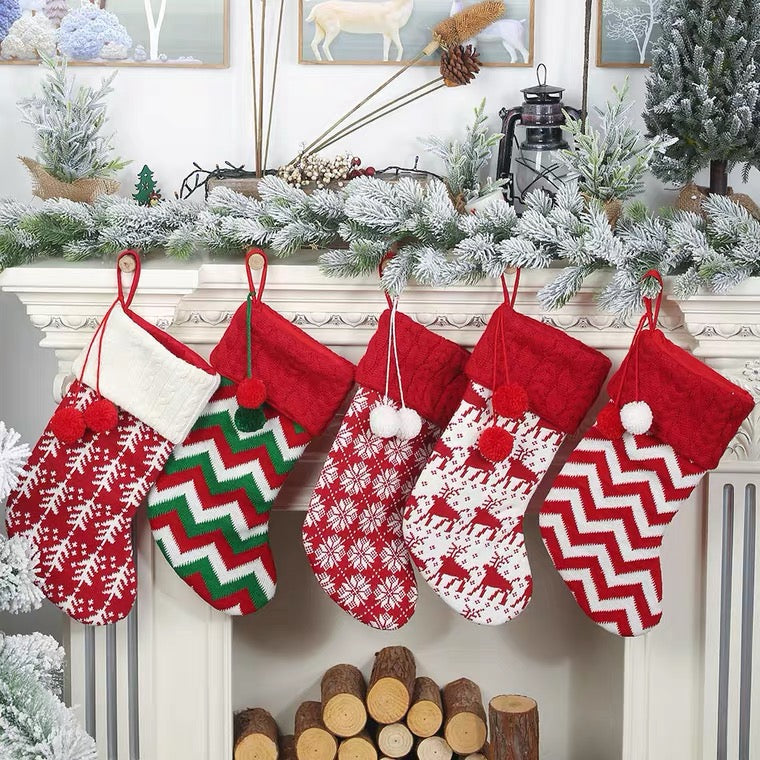 Knitted Pom Pom Customised Personalized Christmas Stockings, Xmas Decor Socks, Embroidered Christmas Stockings, Embroidery X’mas Hanging