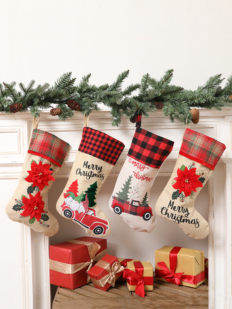 HTV Monogram Personalised Christmas Stockings, Personalized Custom Name Xmas Gift, Gnomes, Car, Holly Flower, X'mas Hangers Heirloom Decor