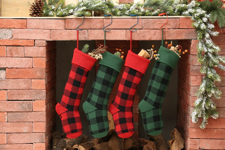 Knitted Buffalo Plaid Gingham Personalized Christmas Stockings, Xmas Decor Socks, Embroidered Christmas Stockings, Embroidery X’mas Hanging Inactive