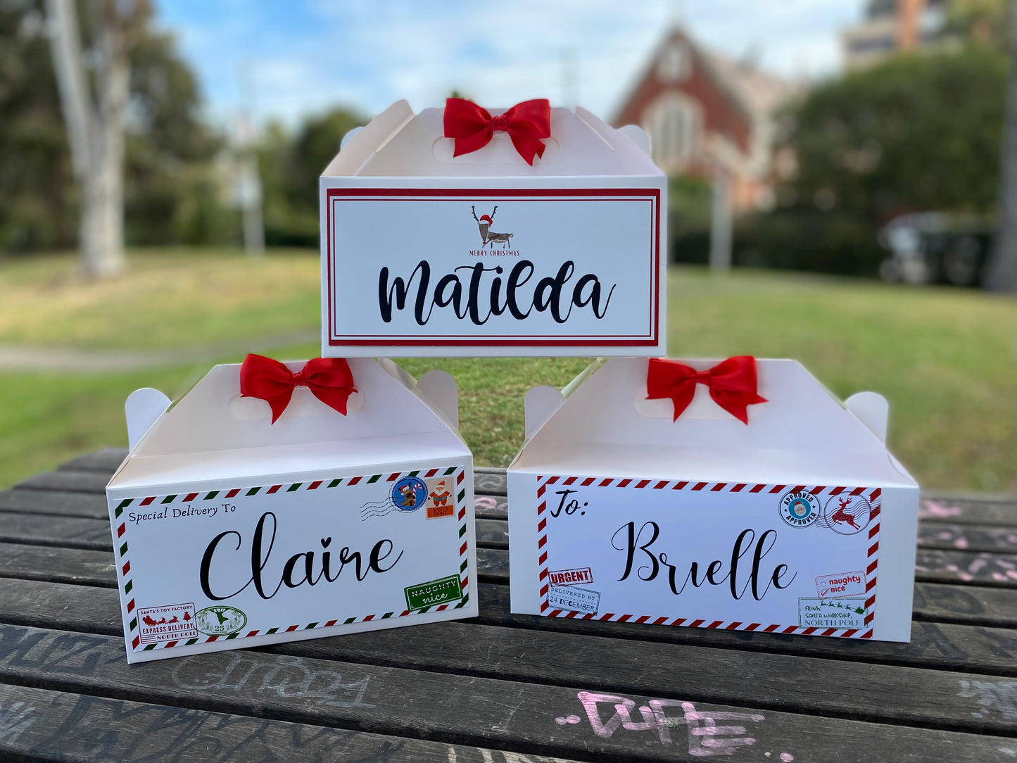 Personalized Retro Letter Style Christmas Eve Box, Wedding Favor Box, Christmas Tradition, Personalised Gift Box with Bow, Night before Xmas, Kids Gift Ideas, Christmas table name/signs