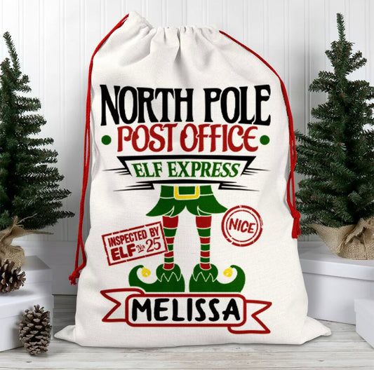 HTV Personalised Santa Sack, Personalized Monogram Christmas Gifts, Xmas Presents, Noel Custom Name Cotton Large Gift Bag, Luxe Xmas Decor